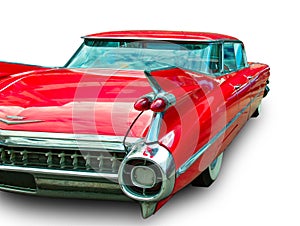 Classical American Vintage car 1959. Back view. White background