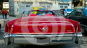 Classical American vintage car 1970 Cadillac DeVille Convertible. Back view