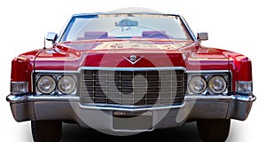 Classical American vintage car 1970 Cadillac DeVille Convertible. Front view. White background