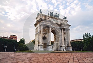 Classical Arch and People in a square