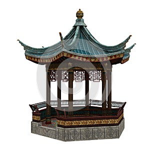 Classical Asian style garden pavillion structure. 3D illustration isolated on white background