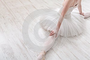 Classical Ballet dancer in split crop, top view