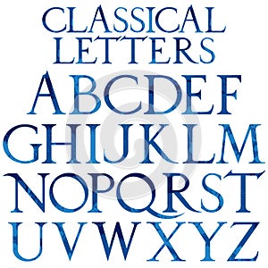 Classical blue watercolor font