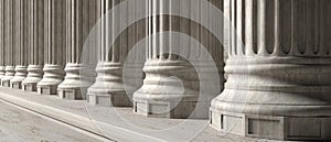 Classical building facade, stone marble columns. 3d illustration