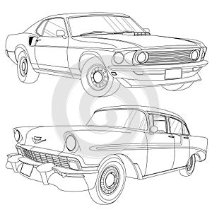 Classical car 1969 line drawing