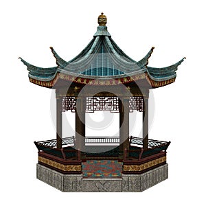 Classical Chinese style garden pavillion structure. 3D illustration isolated on white background