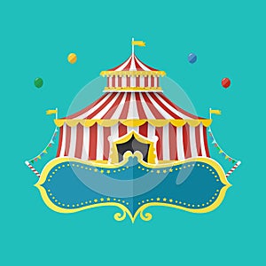 Classical Circus tent with banner for text, Vector illustration