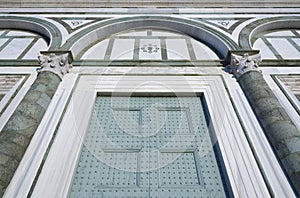 Classical column, arch and door