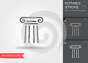 Classical column. Line icon with shadow and editable stroke
