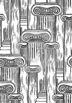 Classical pattern of ancient columns drawn in engraving technique