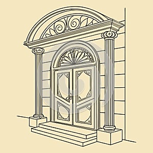 Classical doorway with ornate arch and columns vector illustration