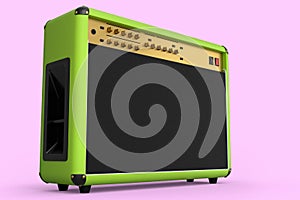 Classical electric and acoustic guitar amplifier isolated on pink background.