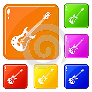 Classical electric guitar icons set vector color