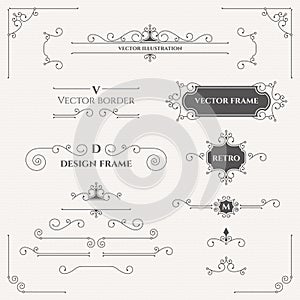 Classical elements. Set of decorative monograms and border.