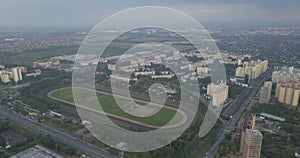 Classical empty old stadium from birds eye view. Drone view. 4k 4096 x 2160 pixels