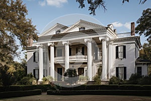 a classical exterior with columns, pediments, and crown moldings photo