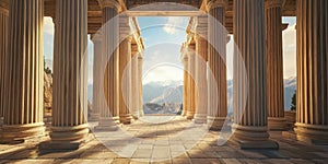 A Classical Greek Temple with Towering Marble Columns for Historical Architecture and Ancient Design Inspiration photo