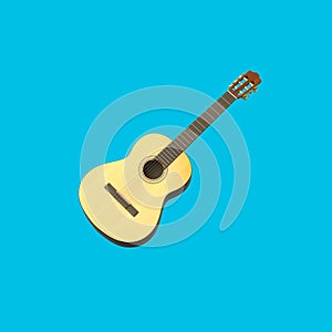 Classical Guitar on Blue Background