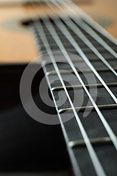 Classical guitar, close up and selective focus