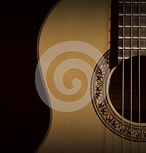 Classical guitar closeup ?On white background
