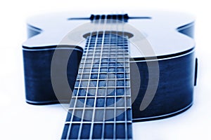 Classical guitar closeup ?On white background