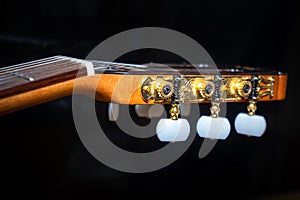 Classical guitar - musical instruments closeup - Spanish guitar with nylon strings for classical music