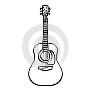 Classical guitar outline illustration on white background