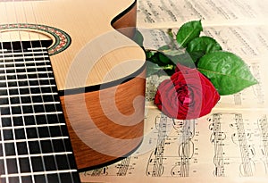 Classical guitar and rose.