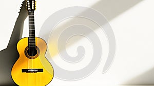 Classical guitar, sunlight wall, shadow, music, studio