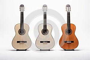 Classical guitars on a white background.