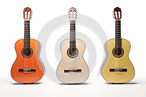 Classical guitars on a white background.