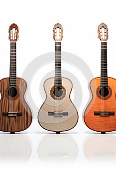Classical guitars on a white background.