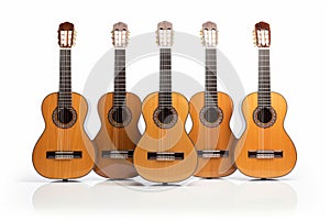 Classical guitars on a white background.