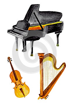 Classical instruments in watercolor