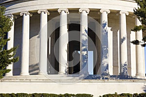 Classical Ionic fluted columns of the Thomas Jefferson Memorial, West Potomac Park, Washington DC