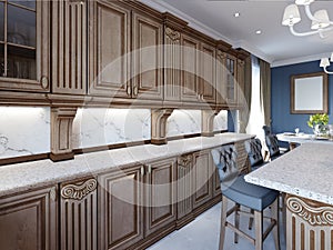 Classical kitchen in luxury home with oak wood cabinetry