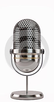 A classical microphone on white background.3D illustration