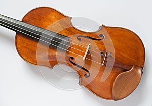 Classical music concert poster with brown color violin on white background with copy space