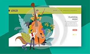 Classical music concert violoncello playing web page template