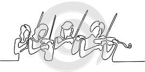 Classical music one line drawing. Vector minimalism illustration with violinist. Stringed instrument orchestra theme. Continuous