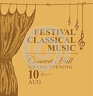 Classical music poster with gold stage curtain