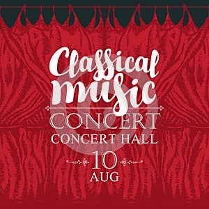 Classical music poster with red stage curtains