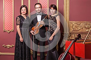Classical music quartet posing after the concert.
