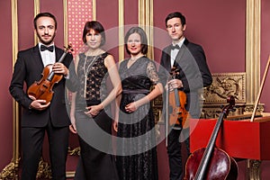 Classical music quartet posing after the concert.