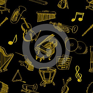 Classical music stuff seamless pattern