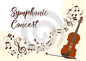Classical music violin concert vector illustration poster. Symphonic orchestra with violin live concert. Virtuoso photo