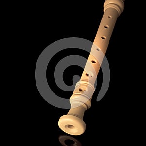 Classical musical instrument is the block flute on black background