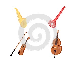 Classical musical instruments flat color vector object set