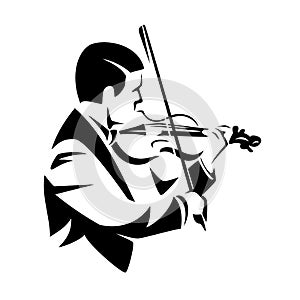 Classical musician playing violin black and white vector portrait