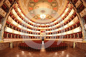 Classical opera house, wide-angle interior view from the stage